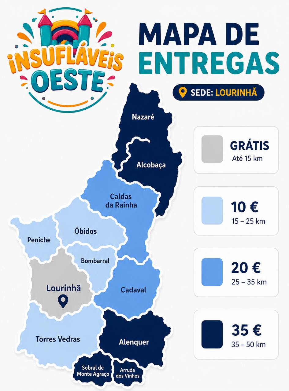 Mapa da zona Oeste de Portugal com as localidades onde entregamos
